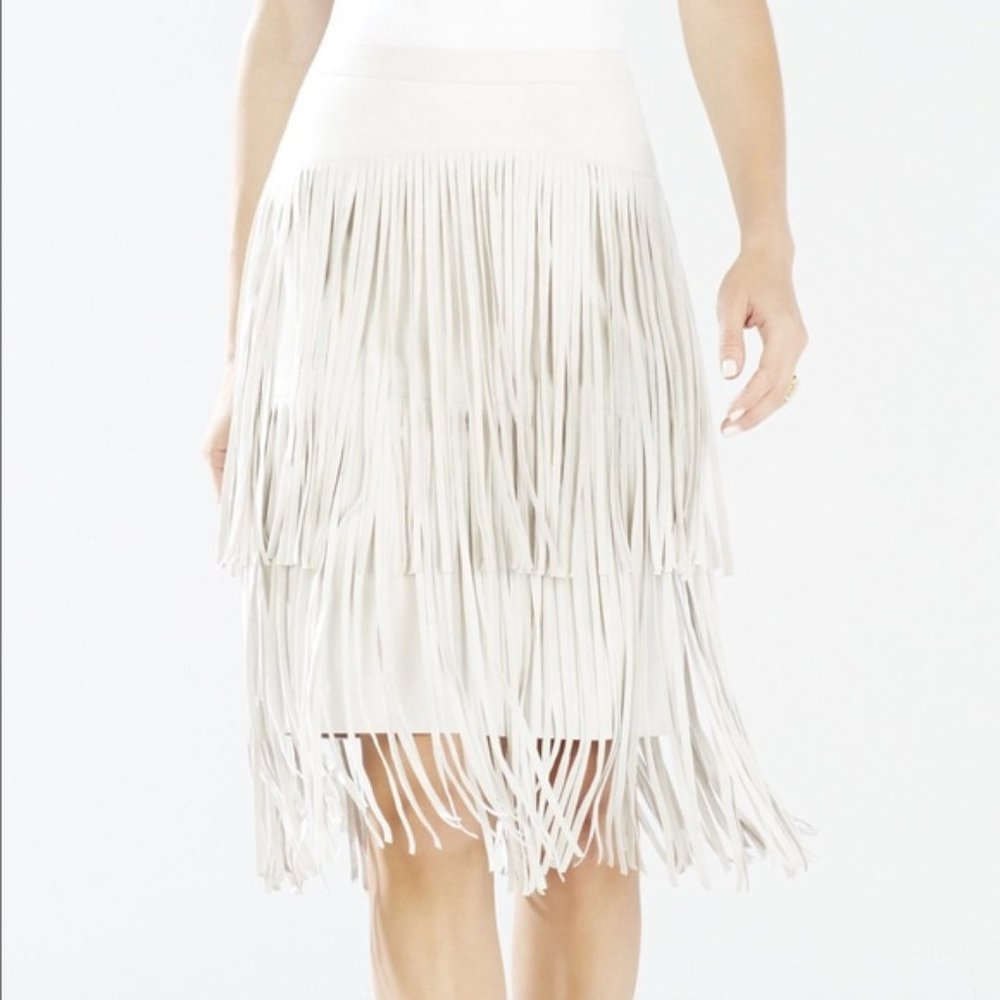 BCBG Rashell Faux-Suede Fringe Pencil Skirt NWT